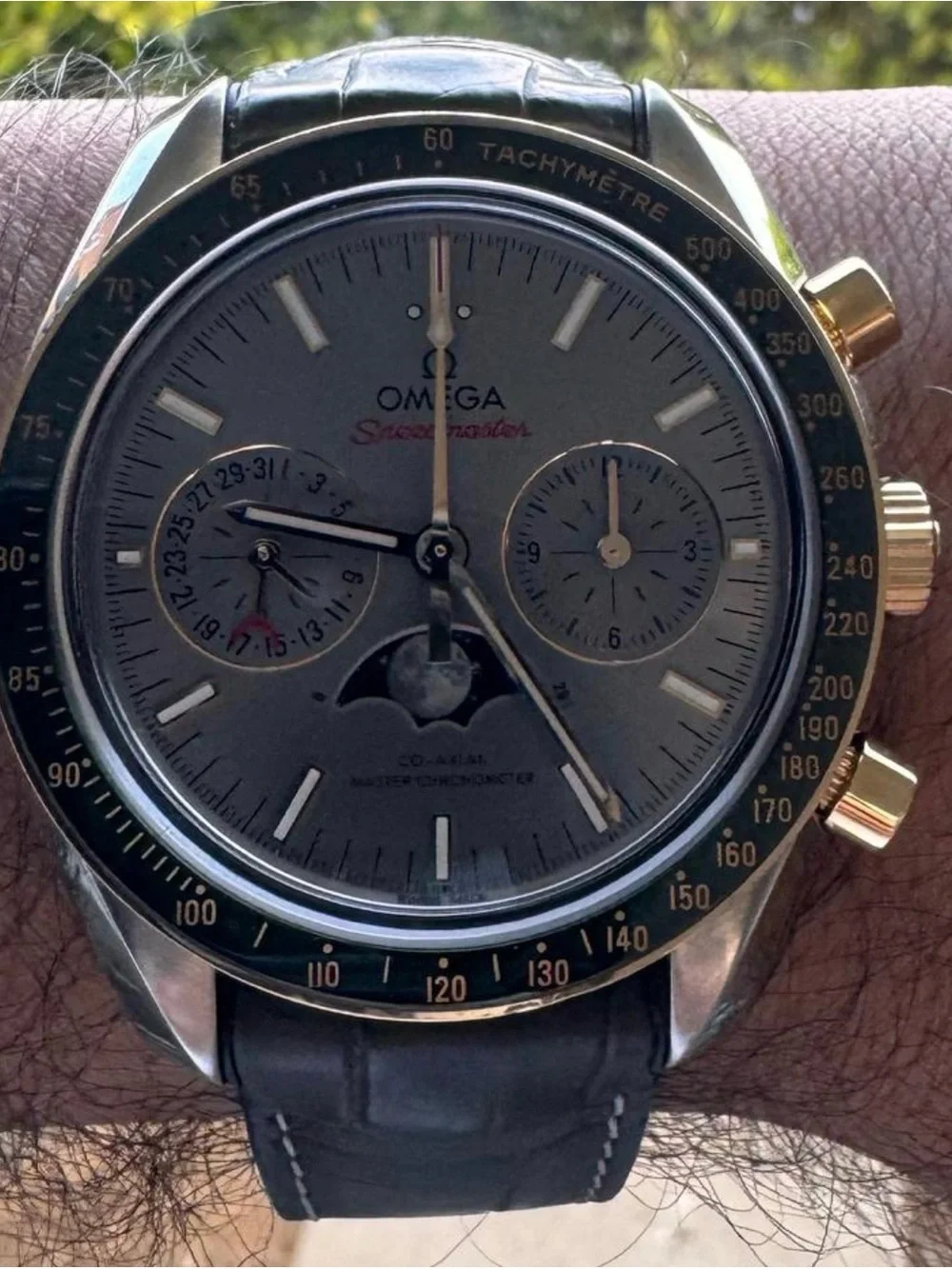 Omega Moonphase Luxury Men's Black Leather Strap Chronograph Watch July 2025